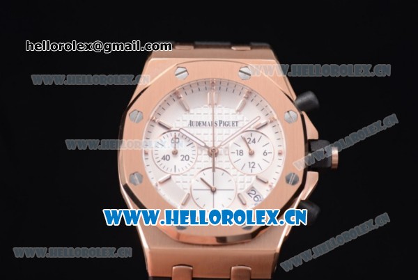 Audemars Piguet Royal Oak Offshore Chronograph Miyota OS20 Quartz Rose Gold Case with White Dial Stick Markers and Black Rubber Strap (EF) - Click Image to Close